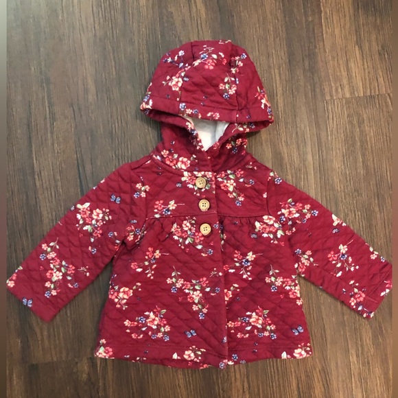 Carter's Other - Carter's Quilted Hooded Jacket Baby Girl size 12 months w/ buttons, burgundy